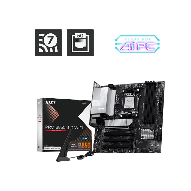 MAINBOARD MSI PRO B850M-P WIFI AM5 PCI E 5.0, M.2 GEN 5,WIFI 7, BT 5.4, 5G LAN.